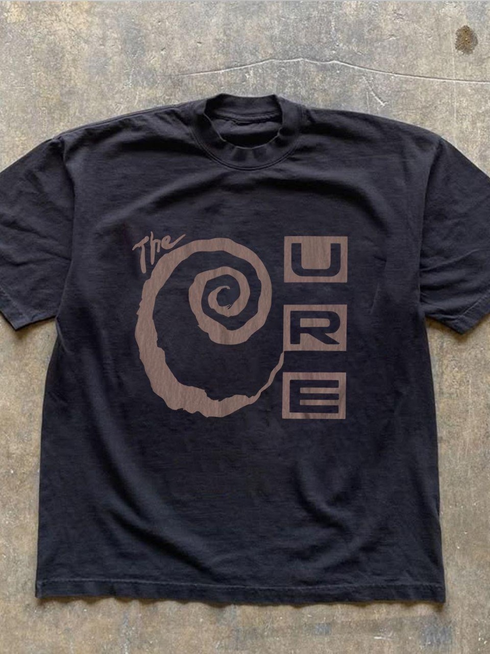 Gildan Black Short-Sleeve Tee with Brown Spiral 'The Cure' Graphic
